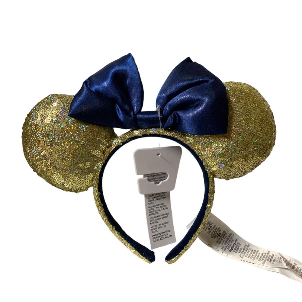 Disney Minnie Ear Headband 50th Anniversary Gold Sequin With EARidescent Blue
